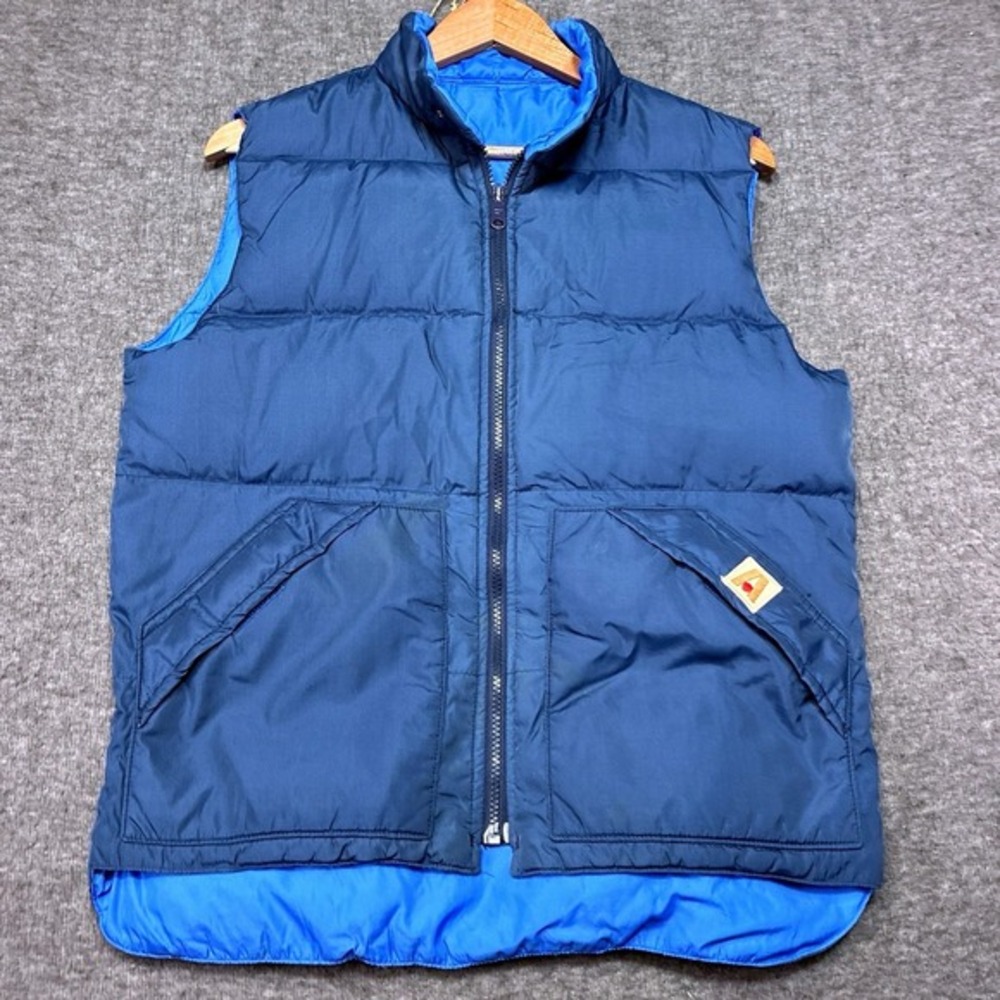 Vtg 90s Academy Broadway Vest Men L Large‎ Goose Down Nylon Blue Winter Ski Bar